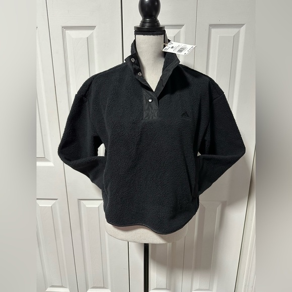 NWT NEW Adidas Women’s Black Polar Fleece Crop Pullover / Size Medium / IN9439 - Picture 7 of 13